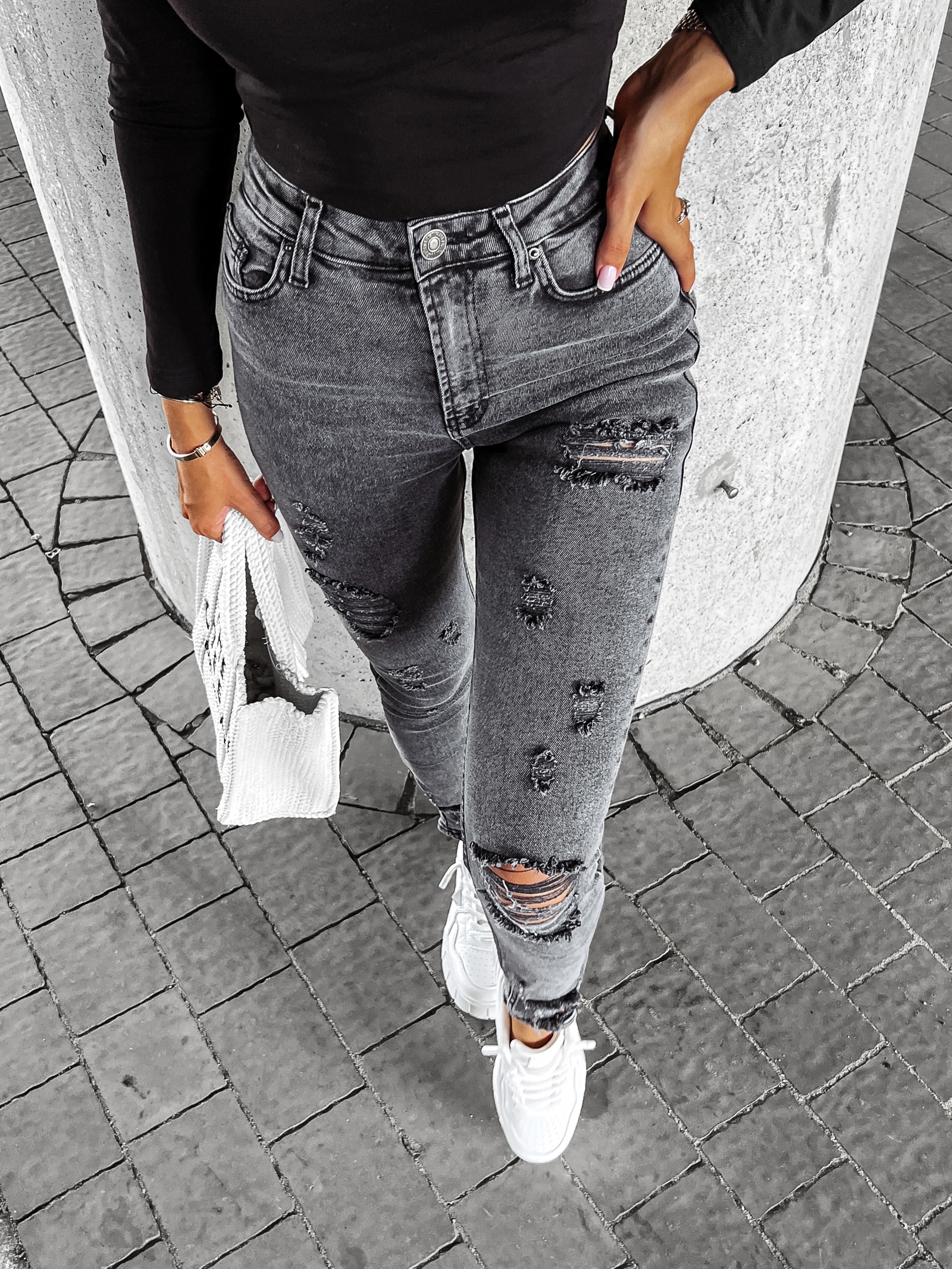 Spodnie jeansowe skinny przecierane DAZY OLAVOGA szare