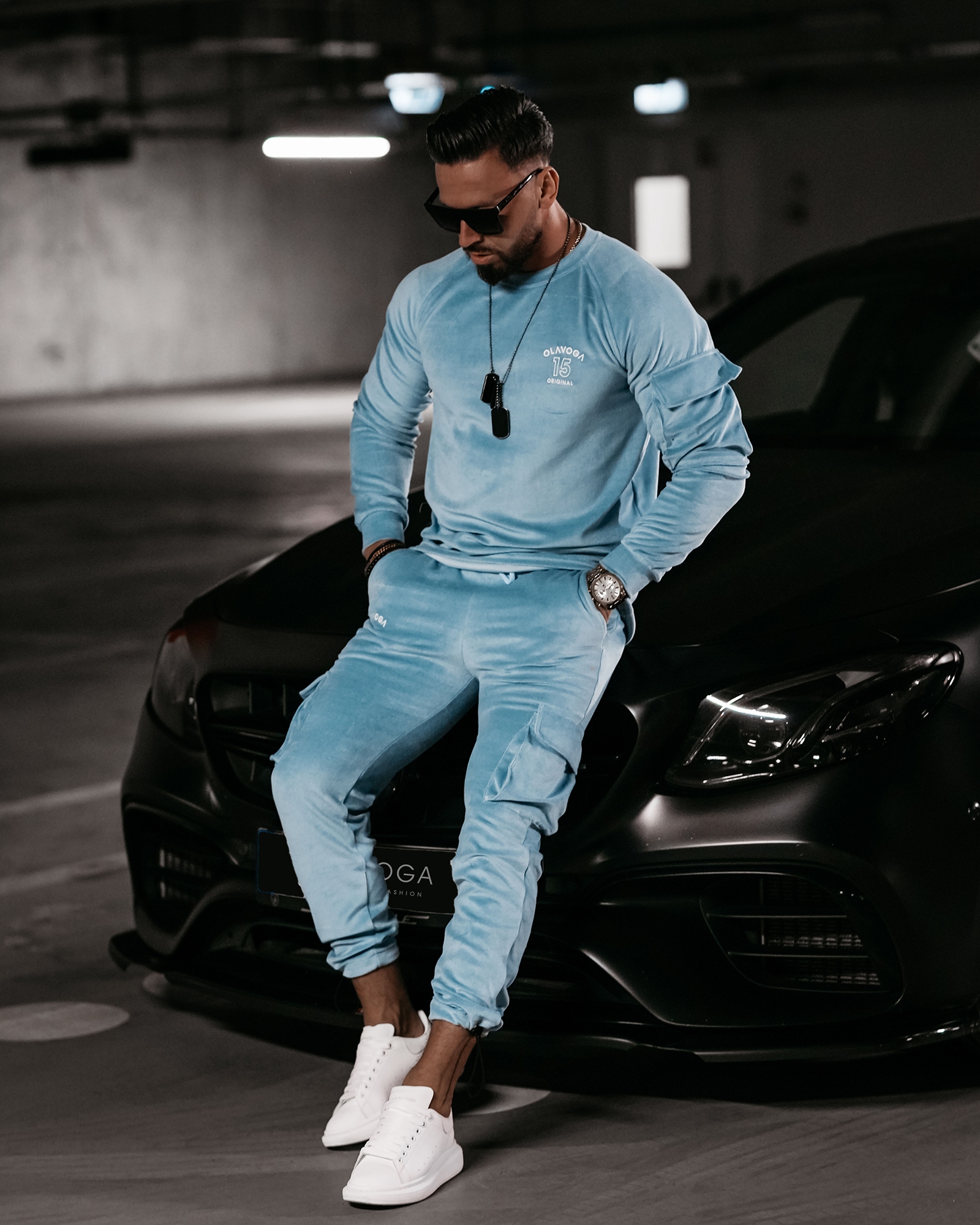 Dres męski welurowy CARGO OLAVOGA niebieski