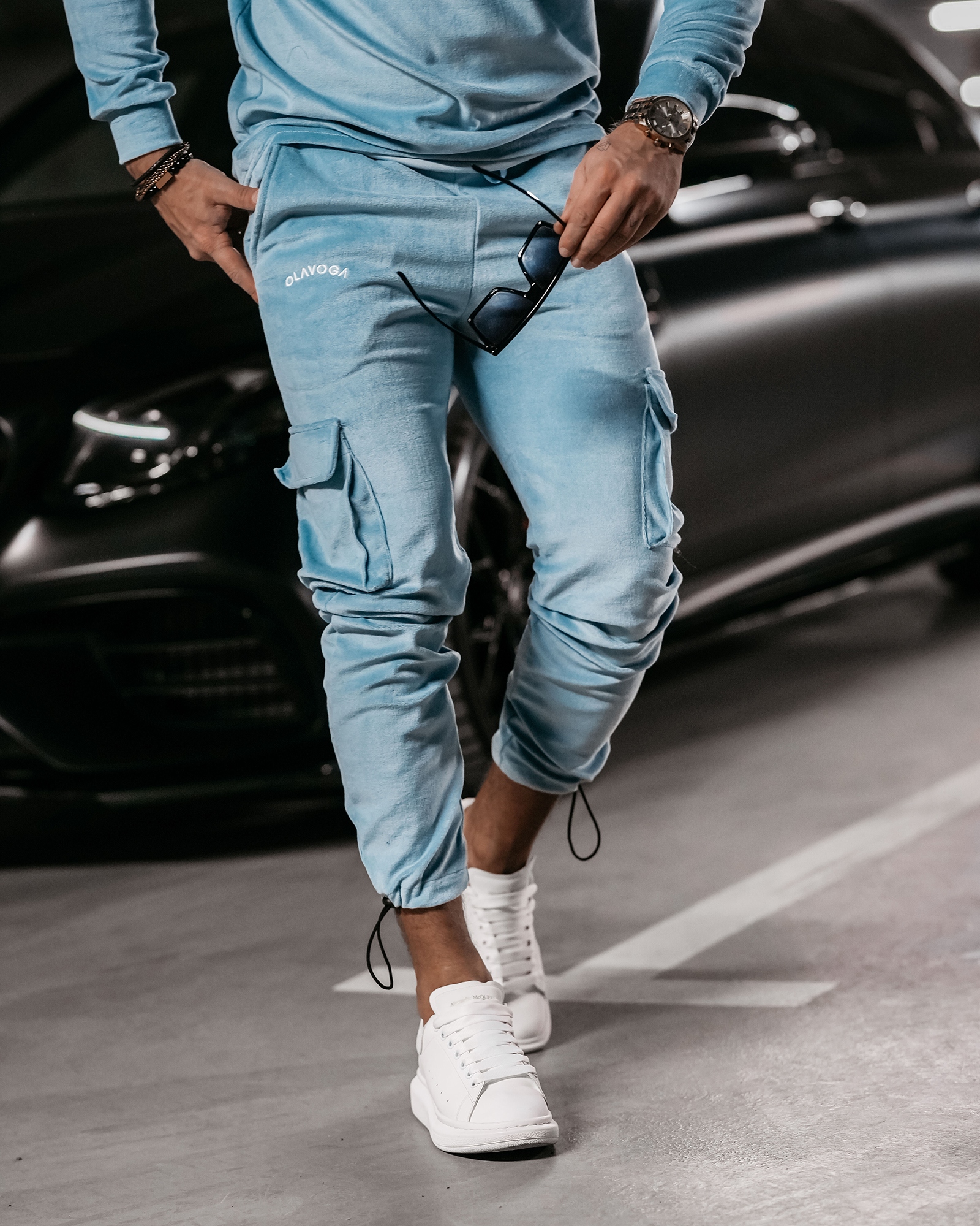 Dres męski welurowy CARGO OLAVOGA niebieski