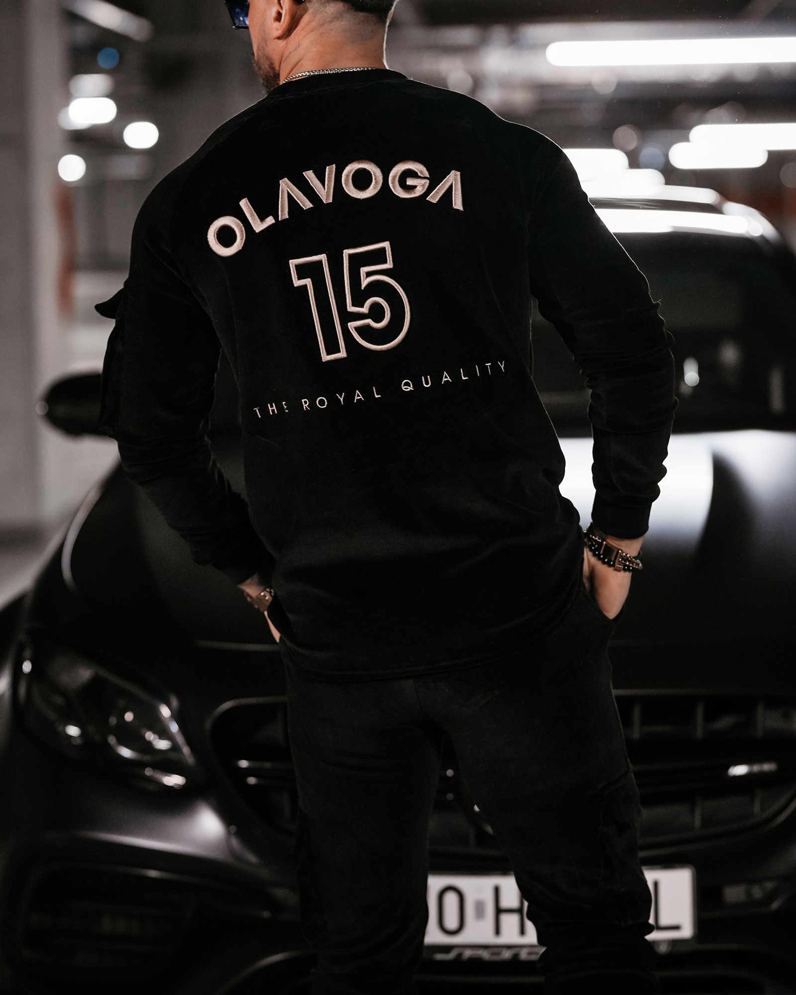 Dres męski welurowy CARGO OLAVOGA czarny Dres męski welurowy CARGO OLAVOGA czarny