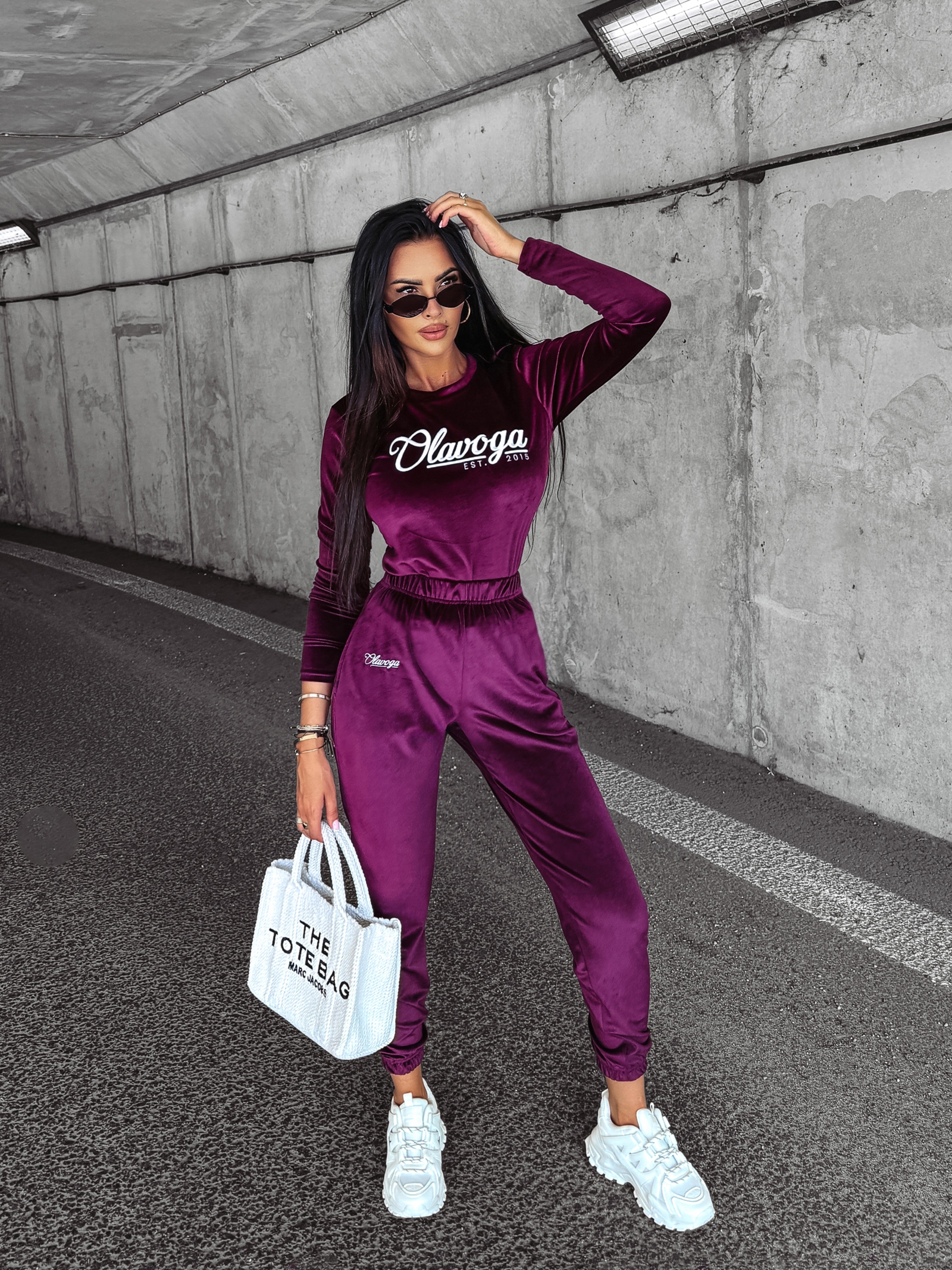 Dres damski welurowy SOULMATE OLAVOGA śliwka