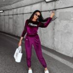 Dres damski welurowy SOULMATE OLAVOGA śliwka