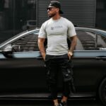 T-shirt męski slim fit z nadrukiem BASTY OLAVOGA szary