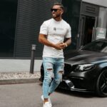 T-shirt męski slim fit z nadrukiem BASTY OLAVOGA ecru