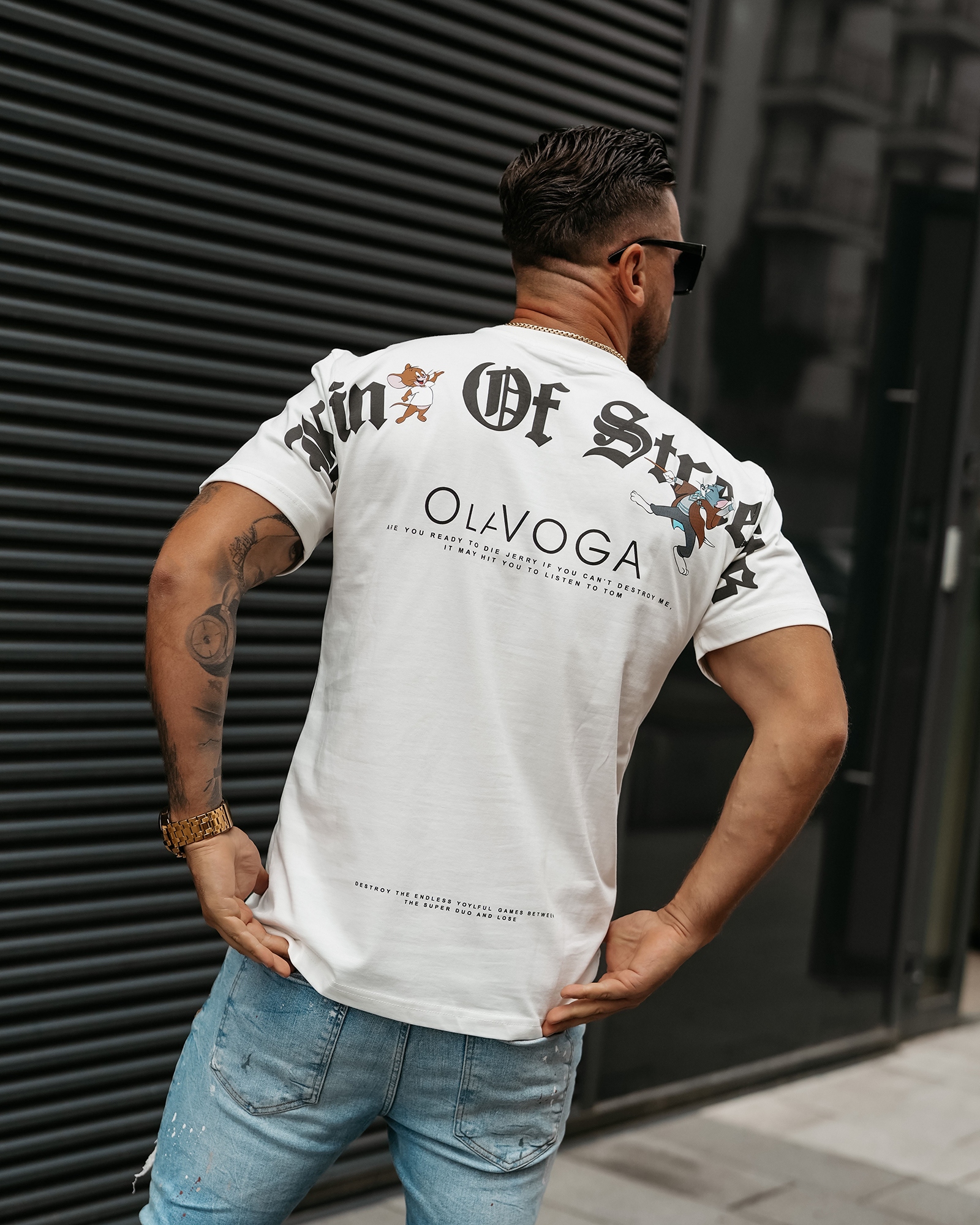 T-shirt męski slim fit z nadrukiem BASTY OLAVOGA ecru