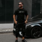 T-shirt męski slim fit z nadrukiem BASTY OLAVOGA czarny