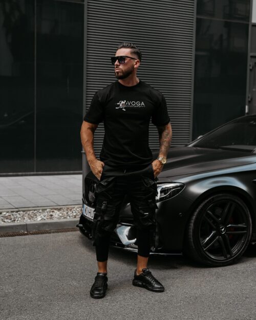 T-shirt męski slim fit z nadrukiem BASTY OLAVOGA czarny