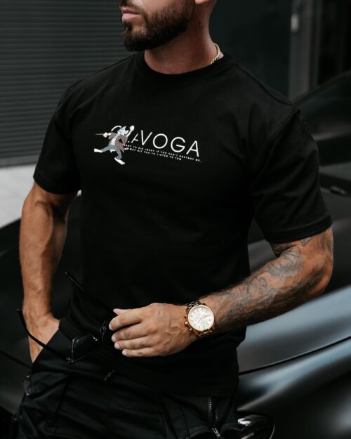 T-shirt męski slim fit z nadrukiem BASTY OLAVOGA czarny