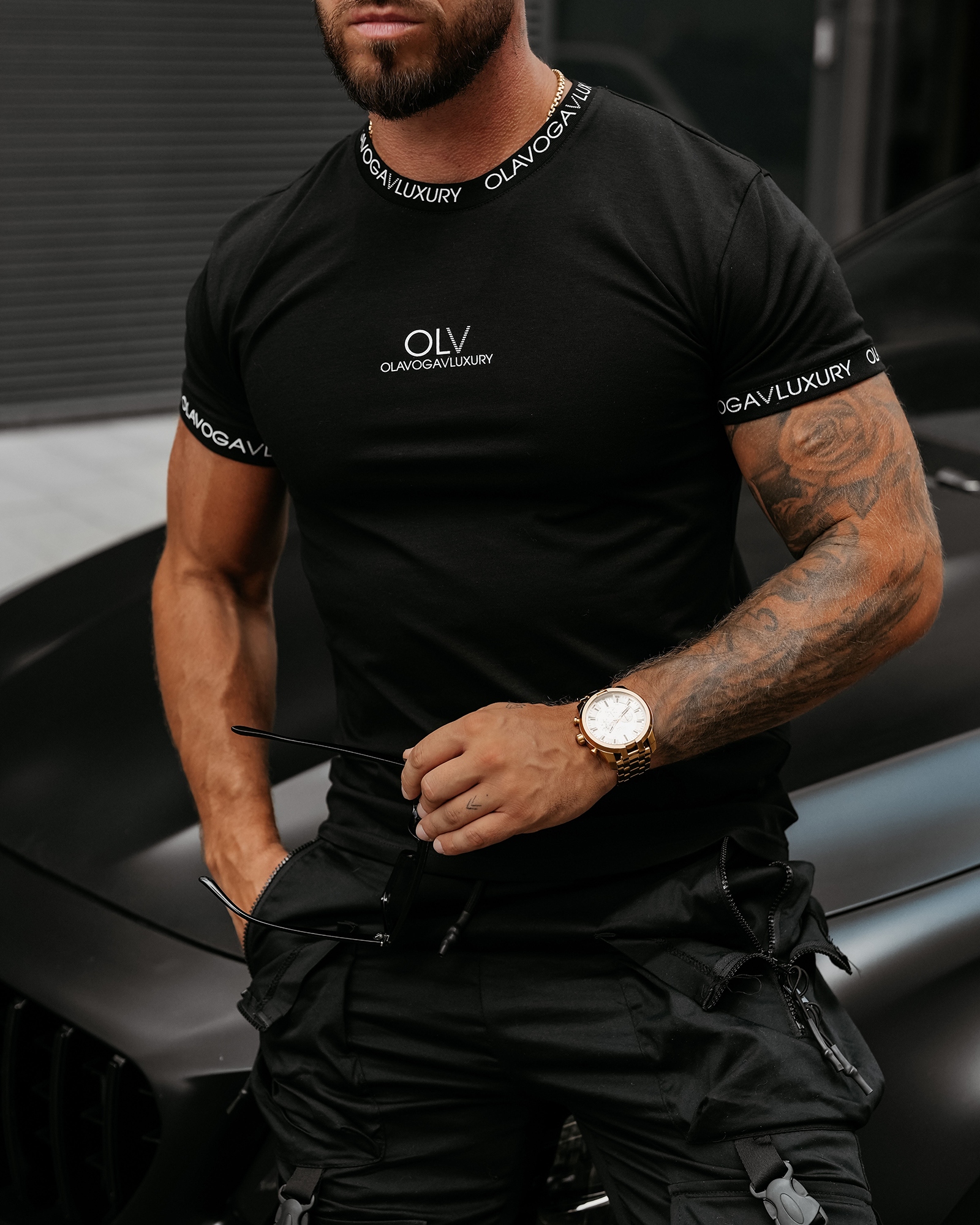 T-shirt męski slim fit RAIL OLAVOGA czarny