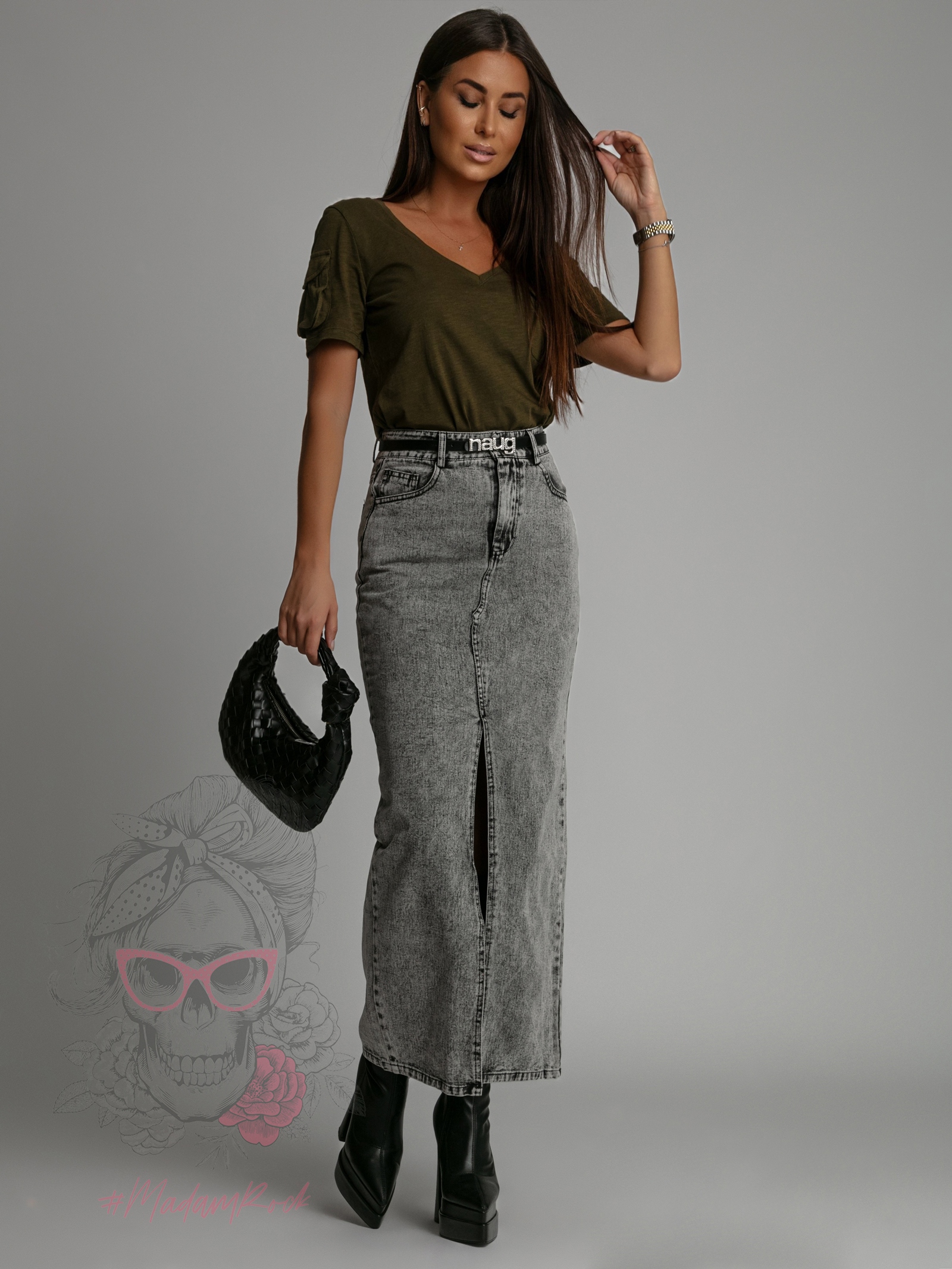 T-shirt z kieszonką Aren khaki