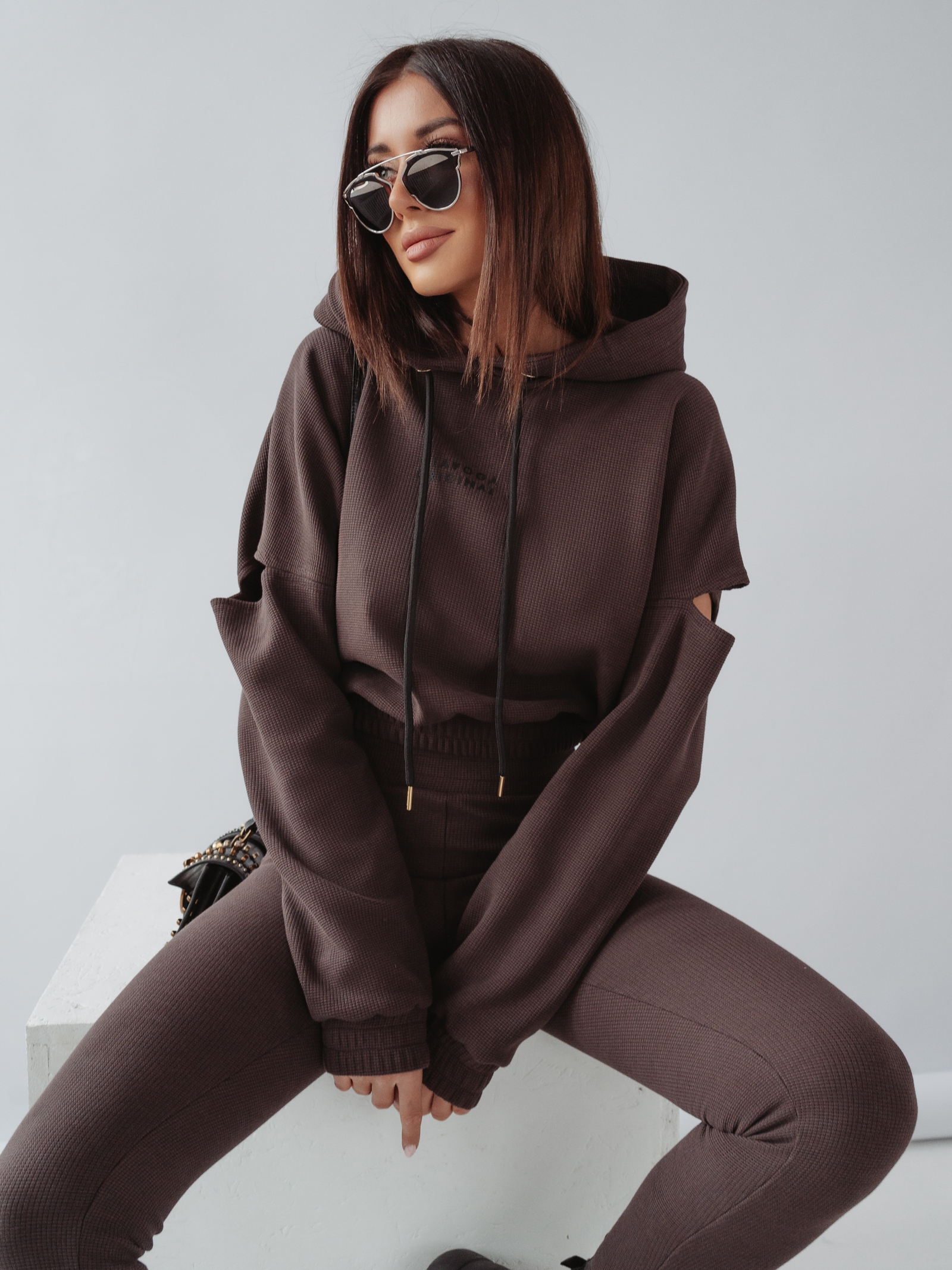 Komplet bawełniany ORIGINAL TEXTURE OLAVOGA brązowy