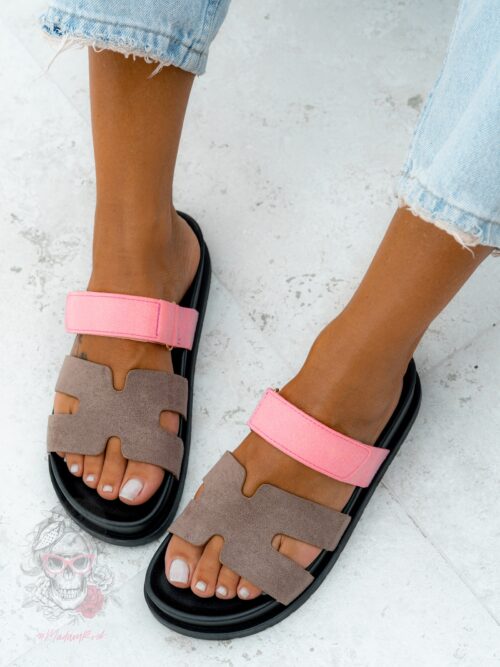 Klapki profilowane Rock Merhes II beżowo-różowe