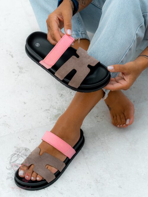 Klapki profilowane Rock Merhes II beżowo-różowe