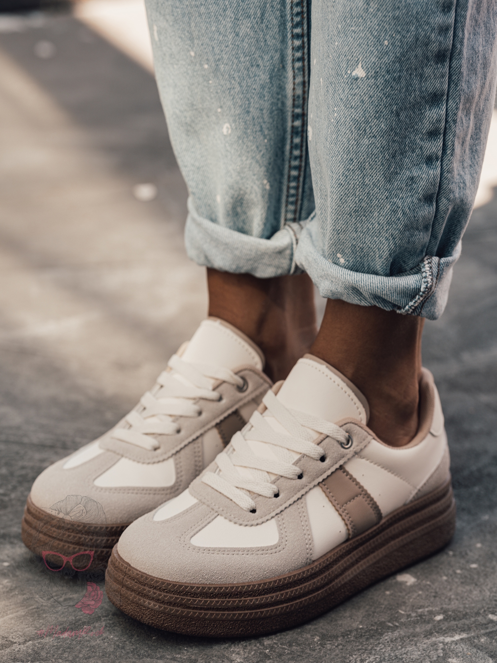 Buty sportowe na grubej podeszwie Madam Gizel beżowe