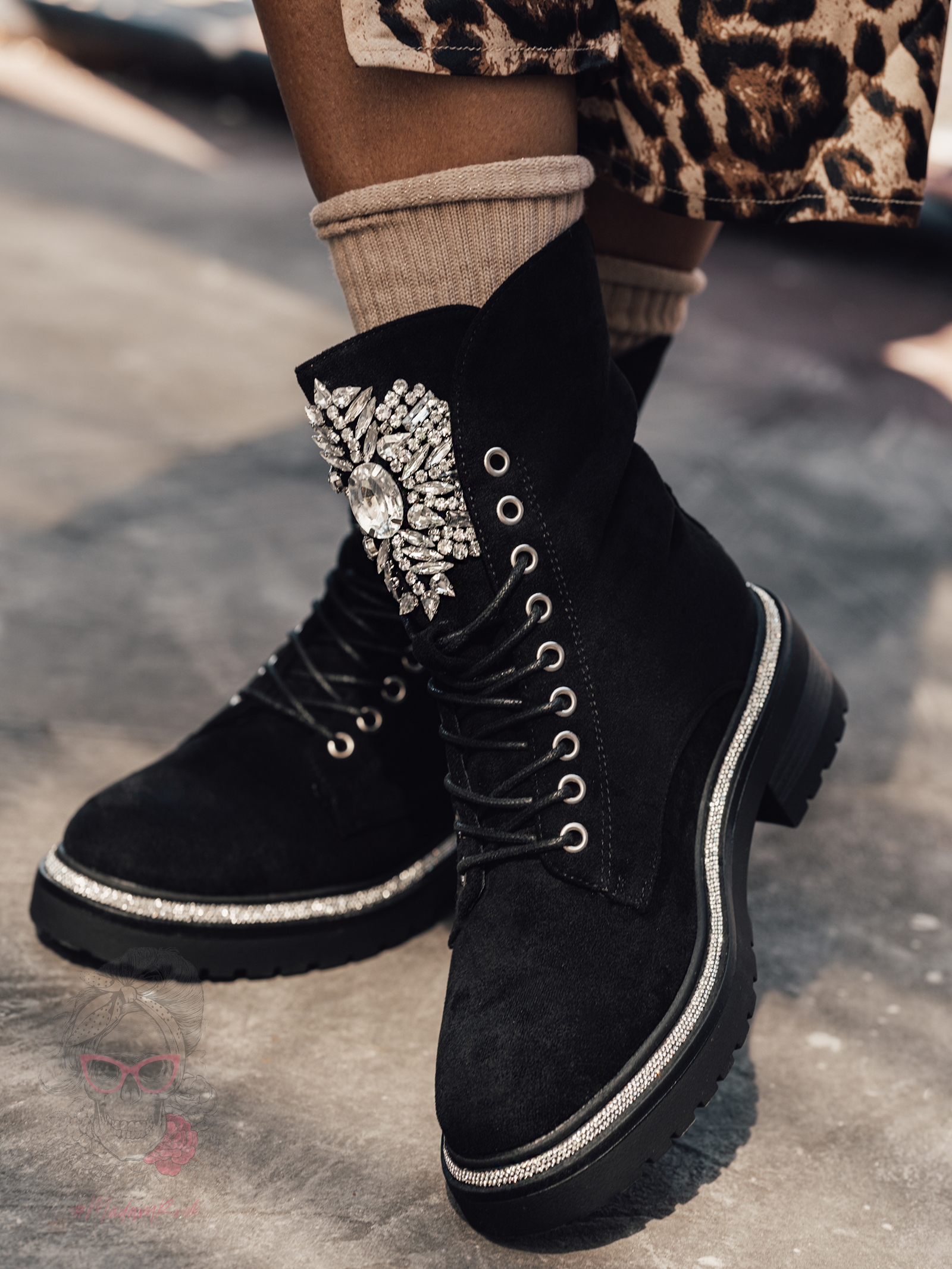 Workery zamszowe z cyrkoniami Rock Rocoro czarne