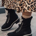 Workery zamszowe z cyrkoniami Rock Rocoro czarne