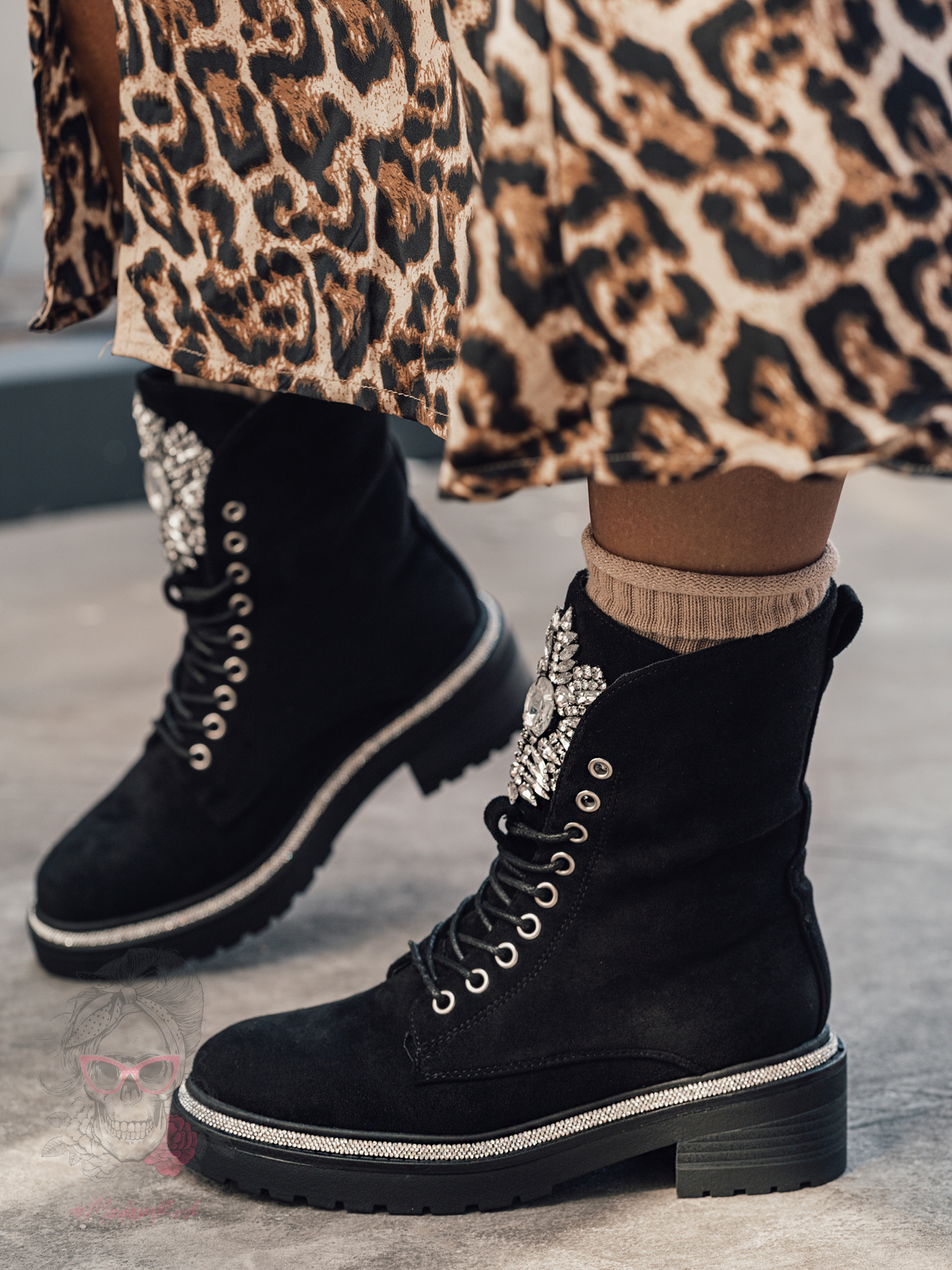 Workery zamszowe z cyrkoniami Rock Rocoro czarne