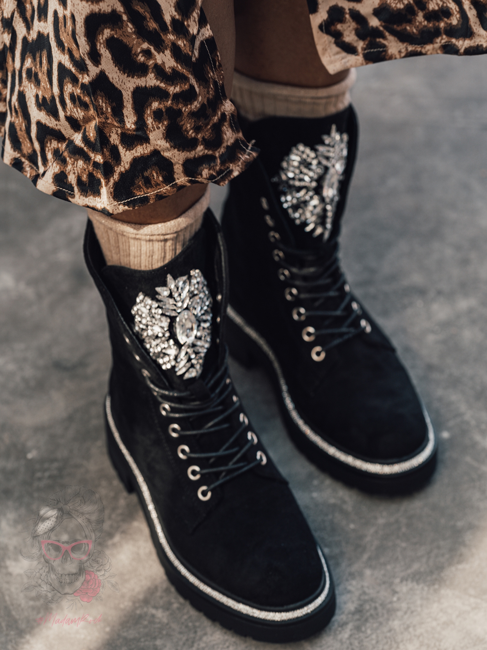 Workery zamszowe z cyrkoniami Rock Rocoro czarne