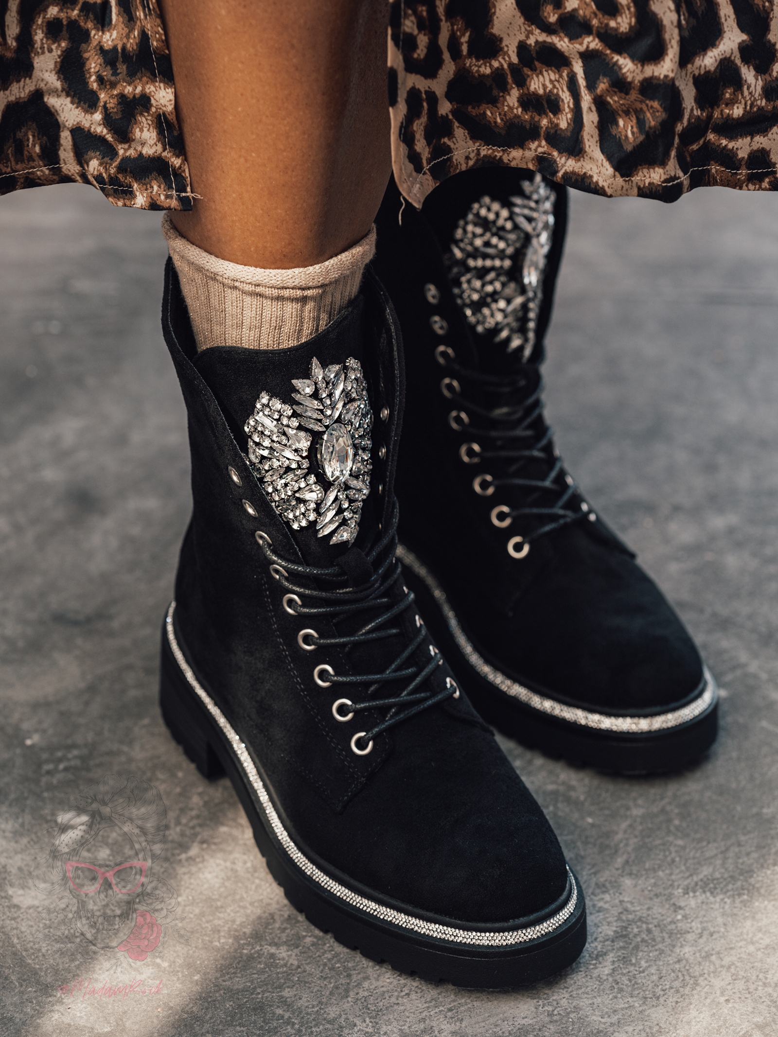 Workery zamszowe z cyrkoniami Rock Rocoro czarne