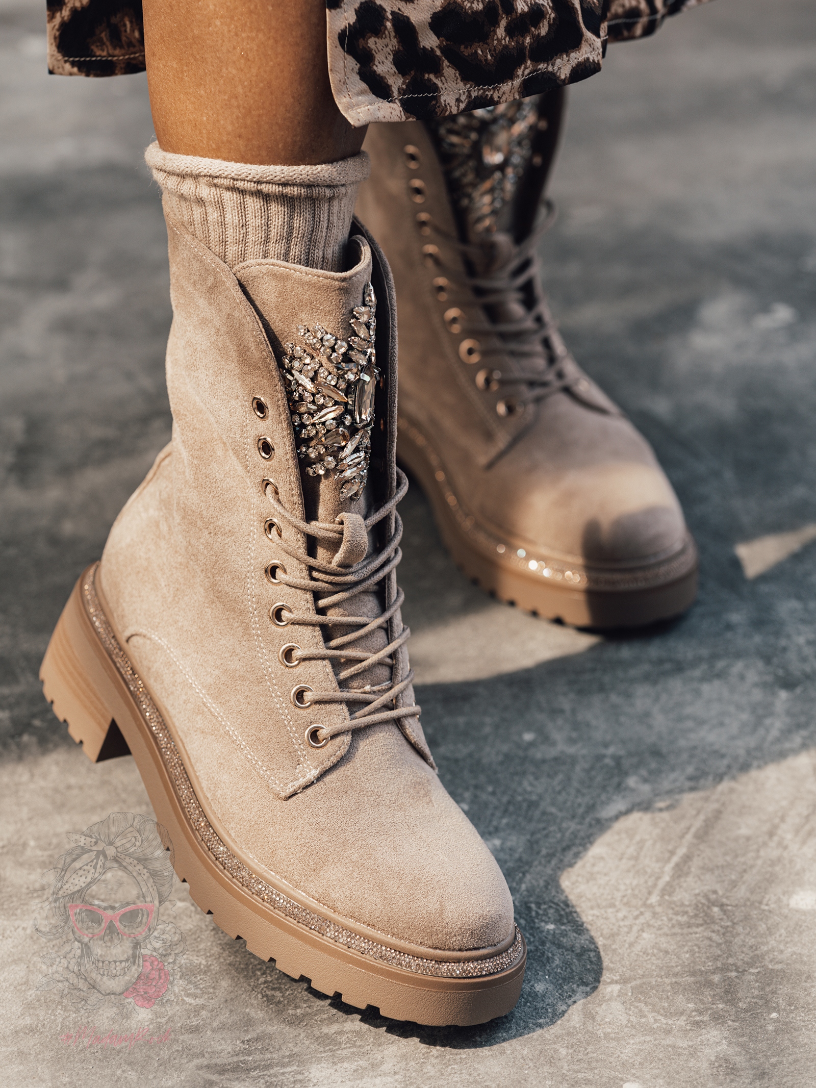 Workery zamszowe z cyrkoniami Rock Rocoro beżowe