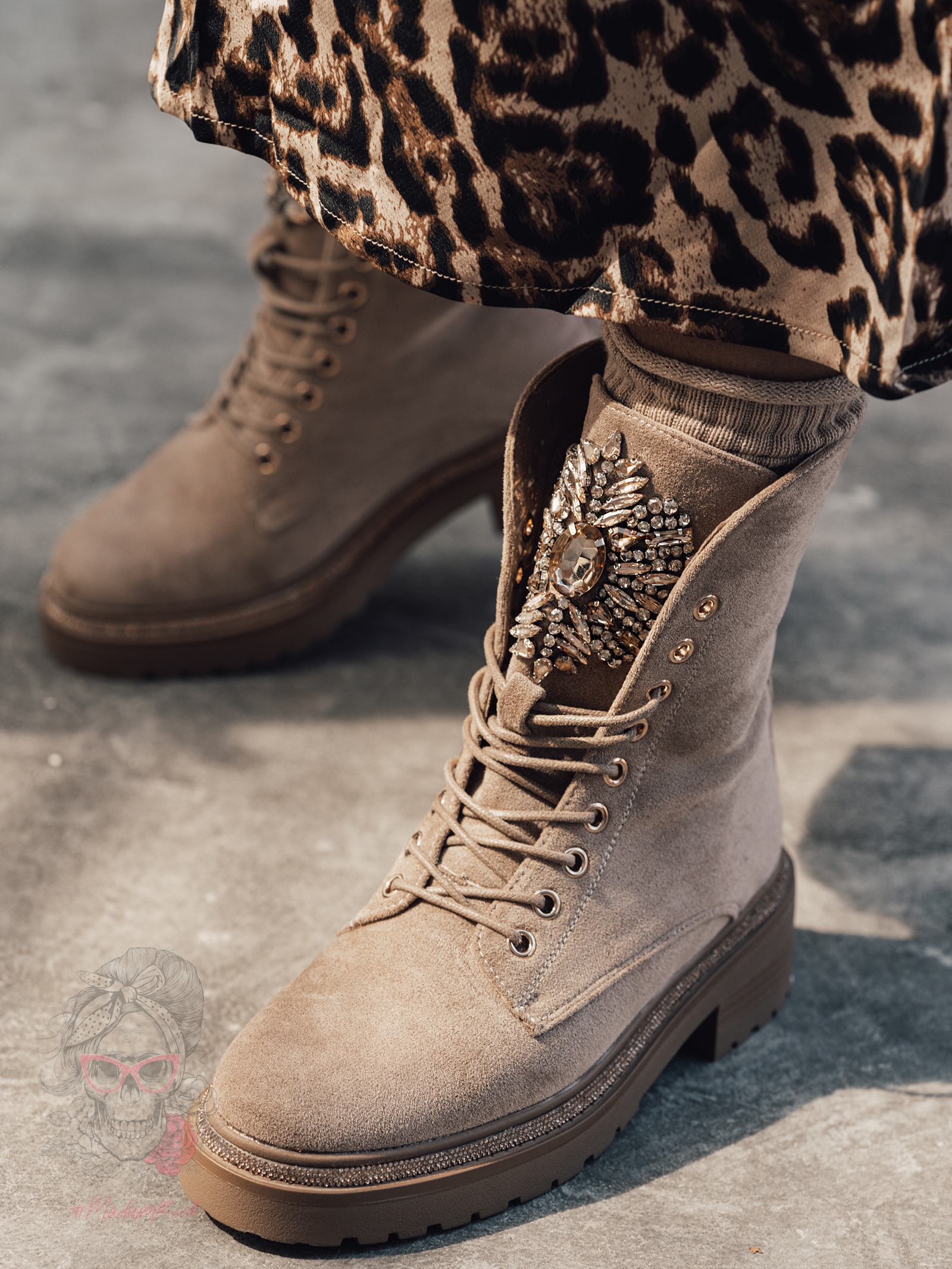 Workery zamszowe z cyrkoniami Rock Rocoro beżowe