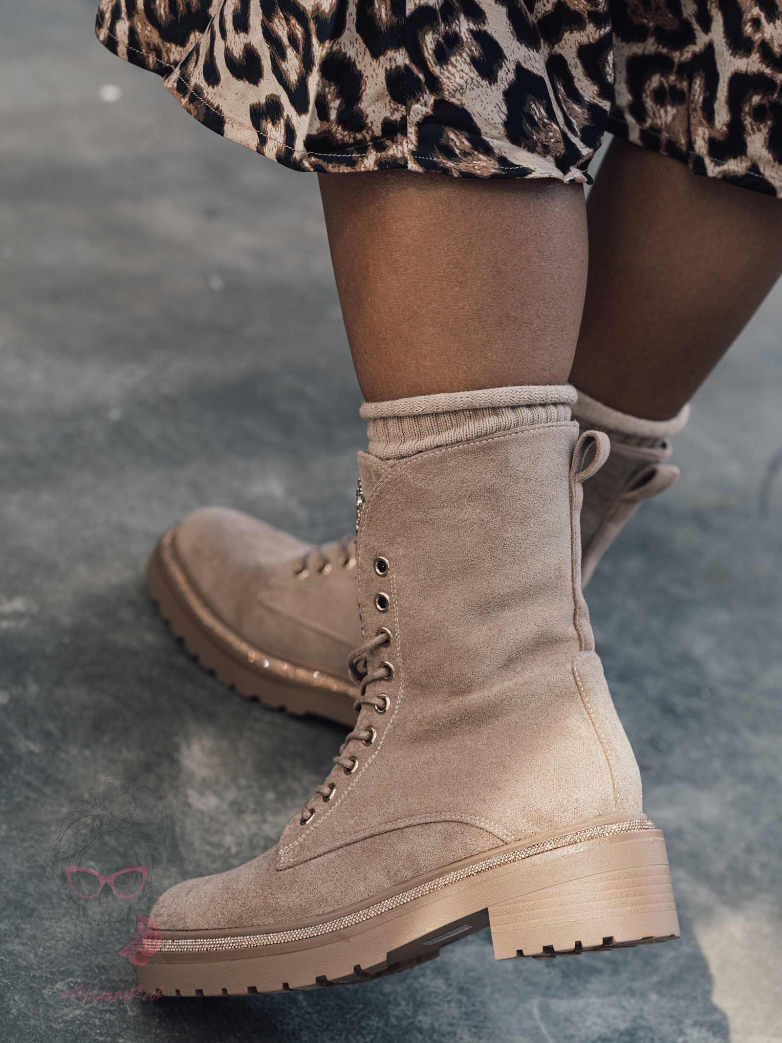 Workery zamszowe z cyrkoniami Rock Rocoro beżowe