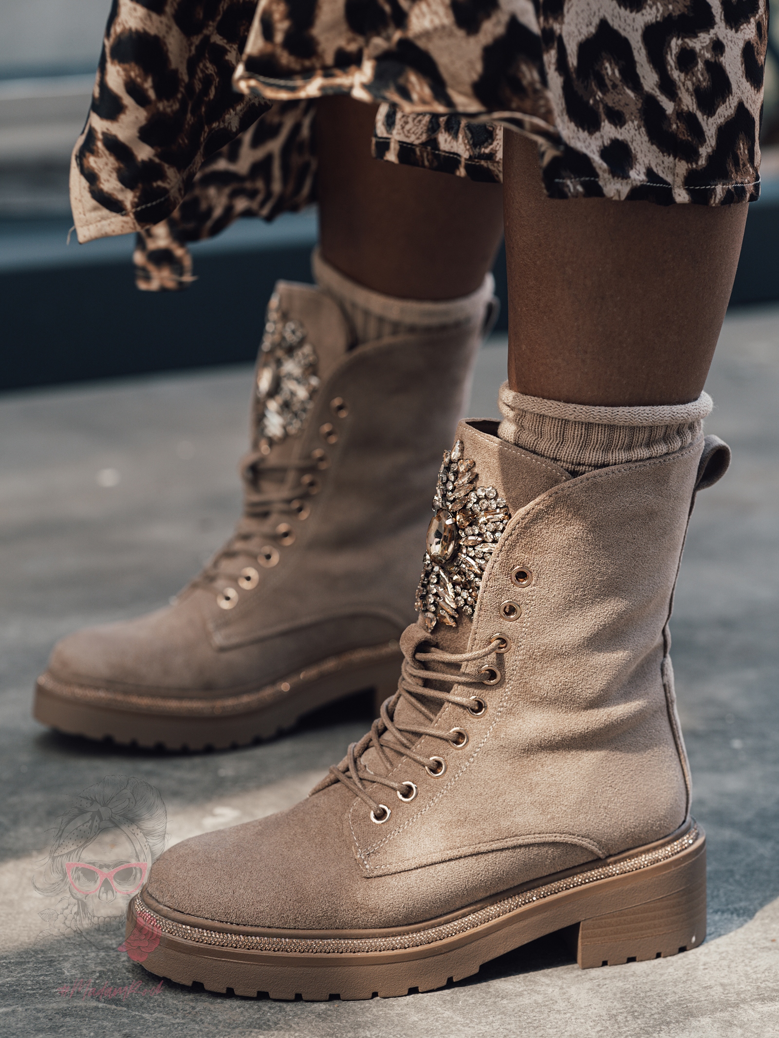 Workery zamszowe z cyrkoniami Rock Rocoro beżowe