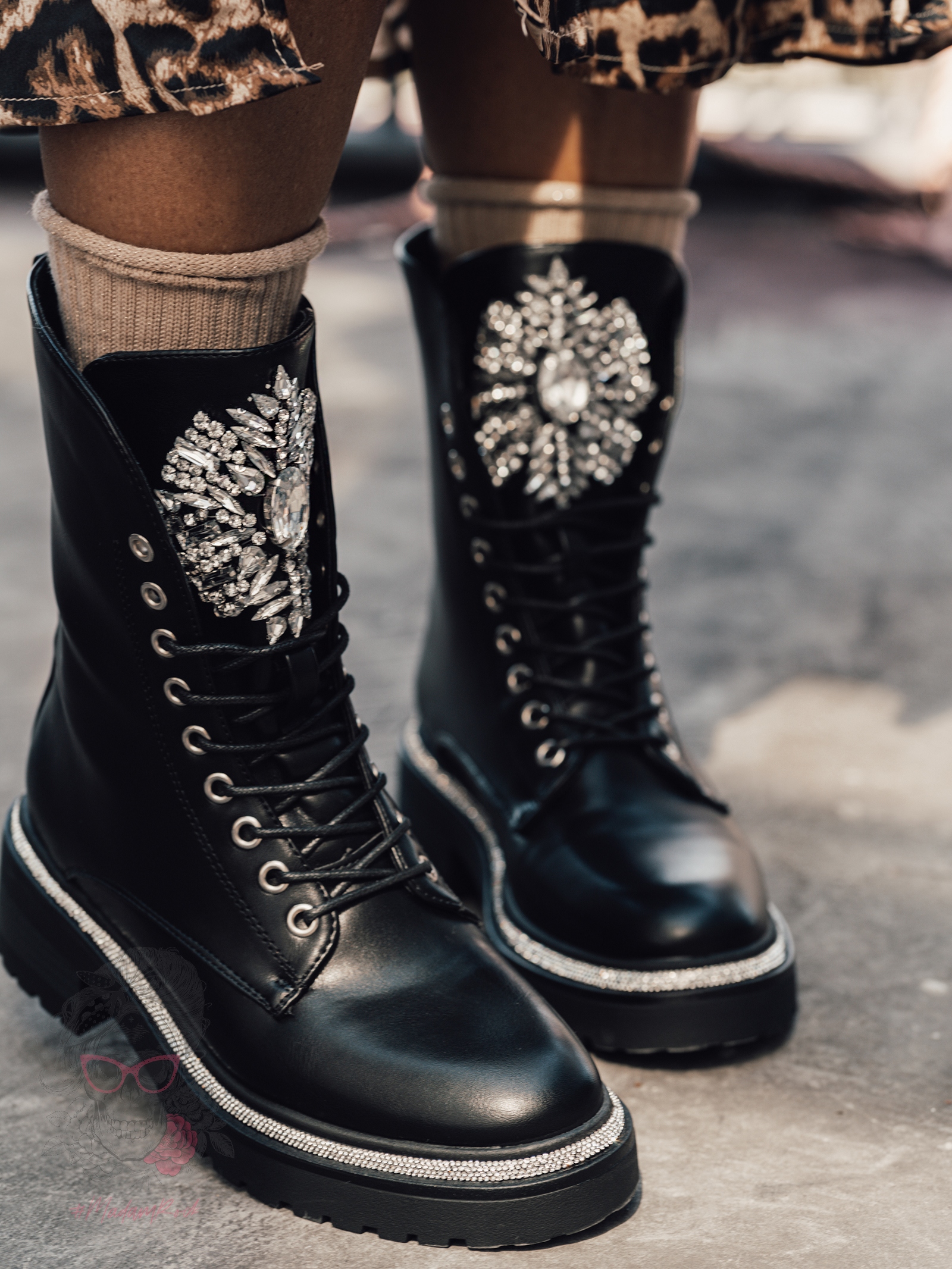 Workery skórzane z cyrkoniami Rock Rockoro II czarne