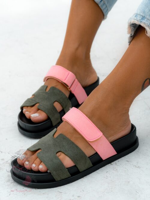 Klapki profilowane Rock Merhes II zielono-różowe