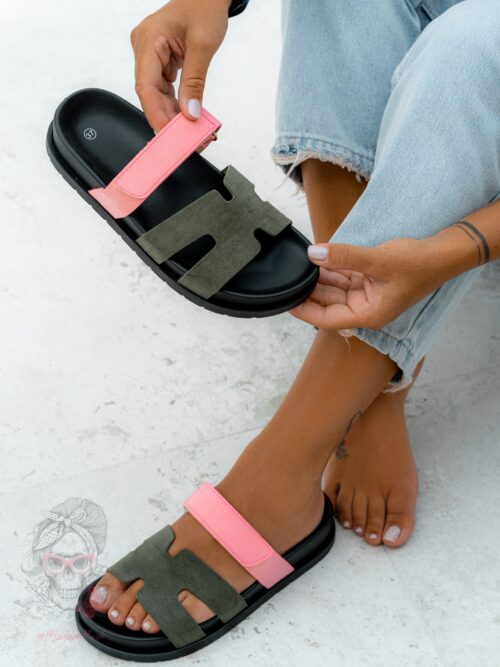 Klapki profilowane Rock Merhes II zielono-różowe