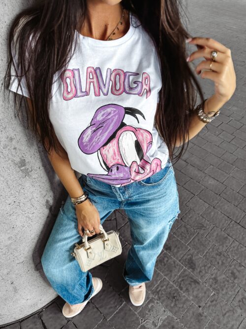 T-shirt damski z nadrukiem SAUCY OLAVOGA biały