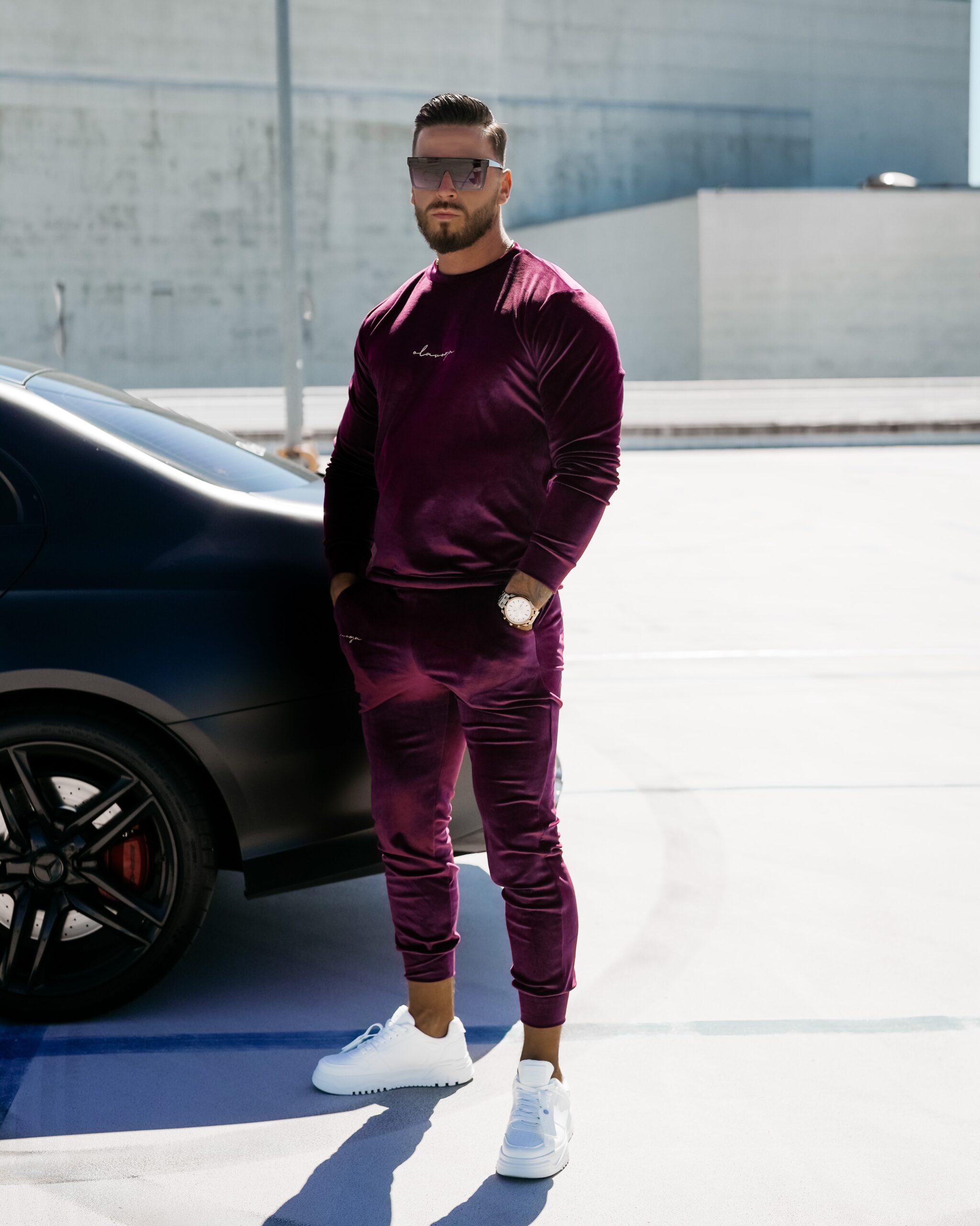 Komplet dres męski welurowy HEYDAY OLAVOGA śliwka