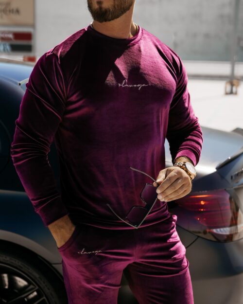 Komplet dres męski welurowy HEYDAY OLAVOGA śliwka