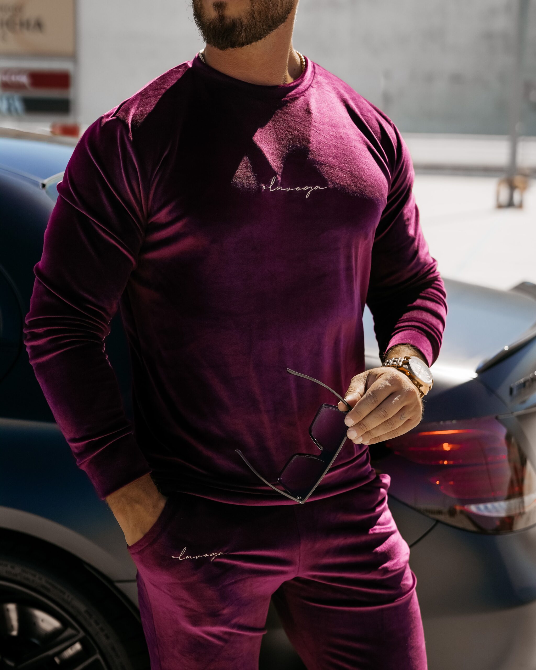 Komplet dres męski welurowy HEYDAY OLAVOGA śliwka