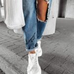 Spodnie mom jens z dziurami HORIZON OLAVOGA niebieskie