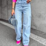 Spodnie jeansowe damskie baggy fit RIGA OLAVOGA jasnoniebieskie