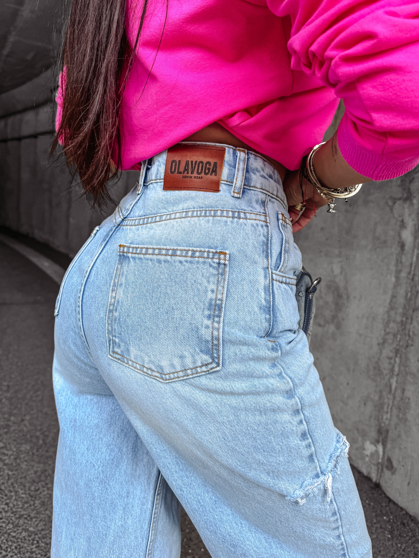 Spodnie jeansowe damskie baggy fit RIGA OLAVOGA jasnoniebieskie