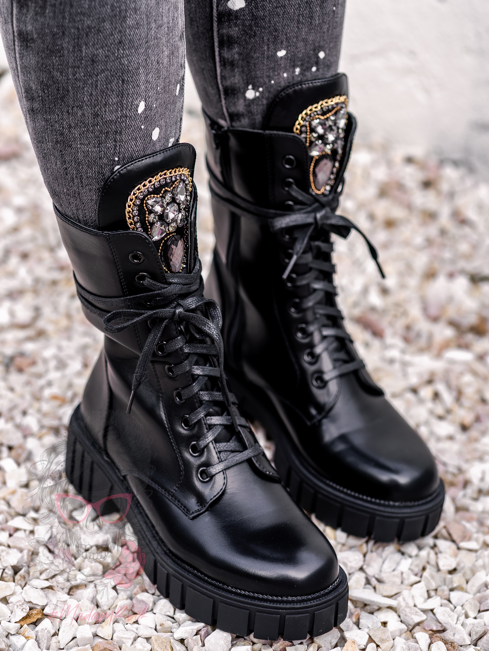 Workery skórzane Rock Happo czarne