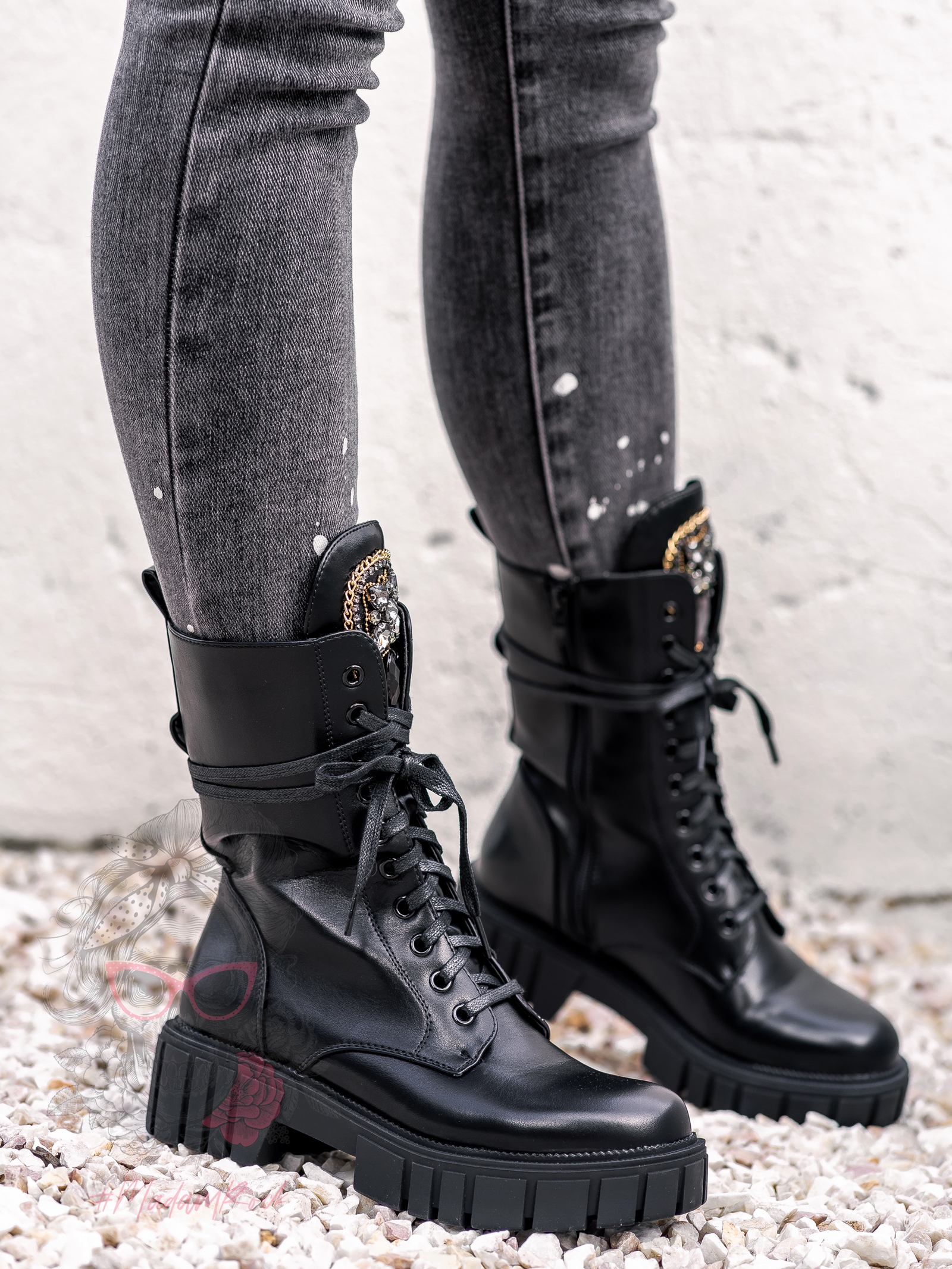 Workery skórzane Rock Happo czarne