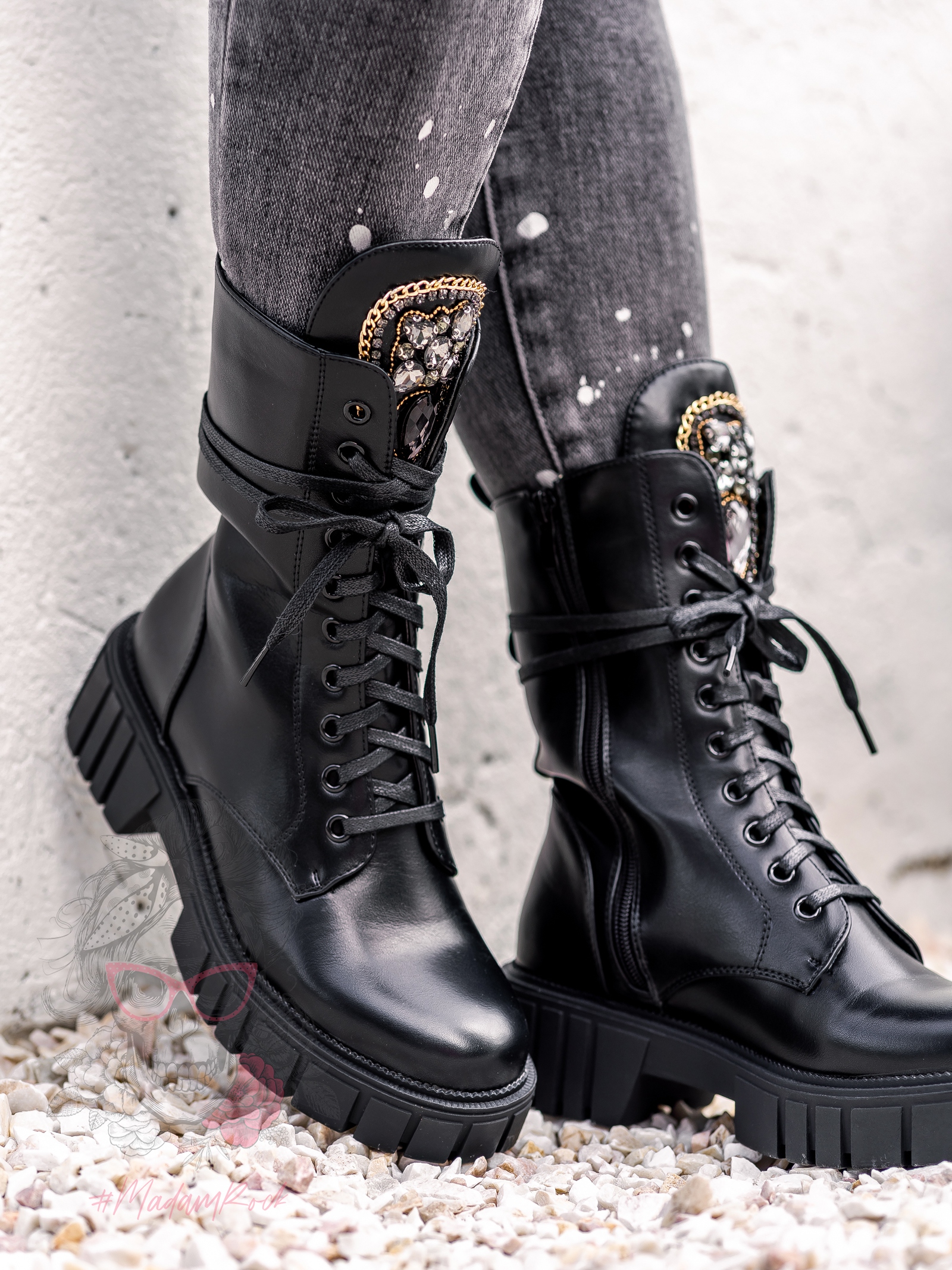 Workery skórzane Rock Happo czarne