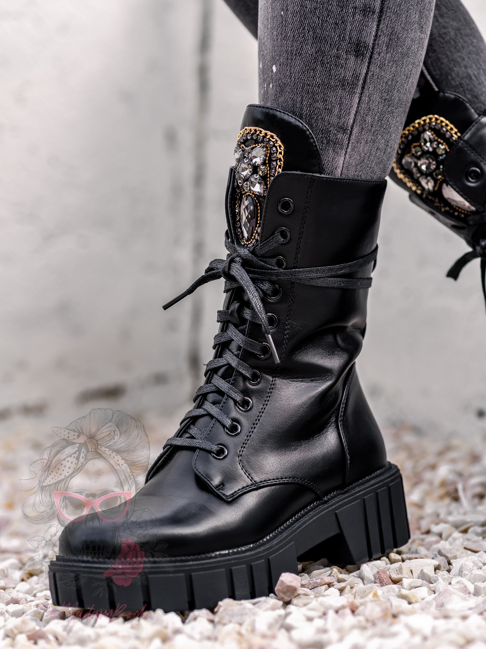 Workery skórzane Rock Happo czarne