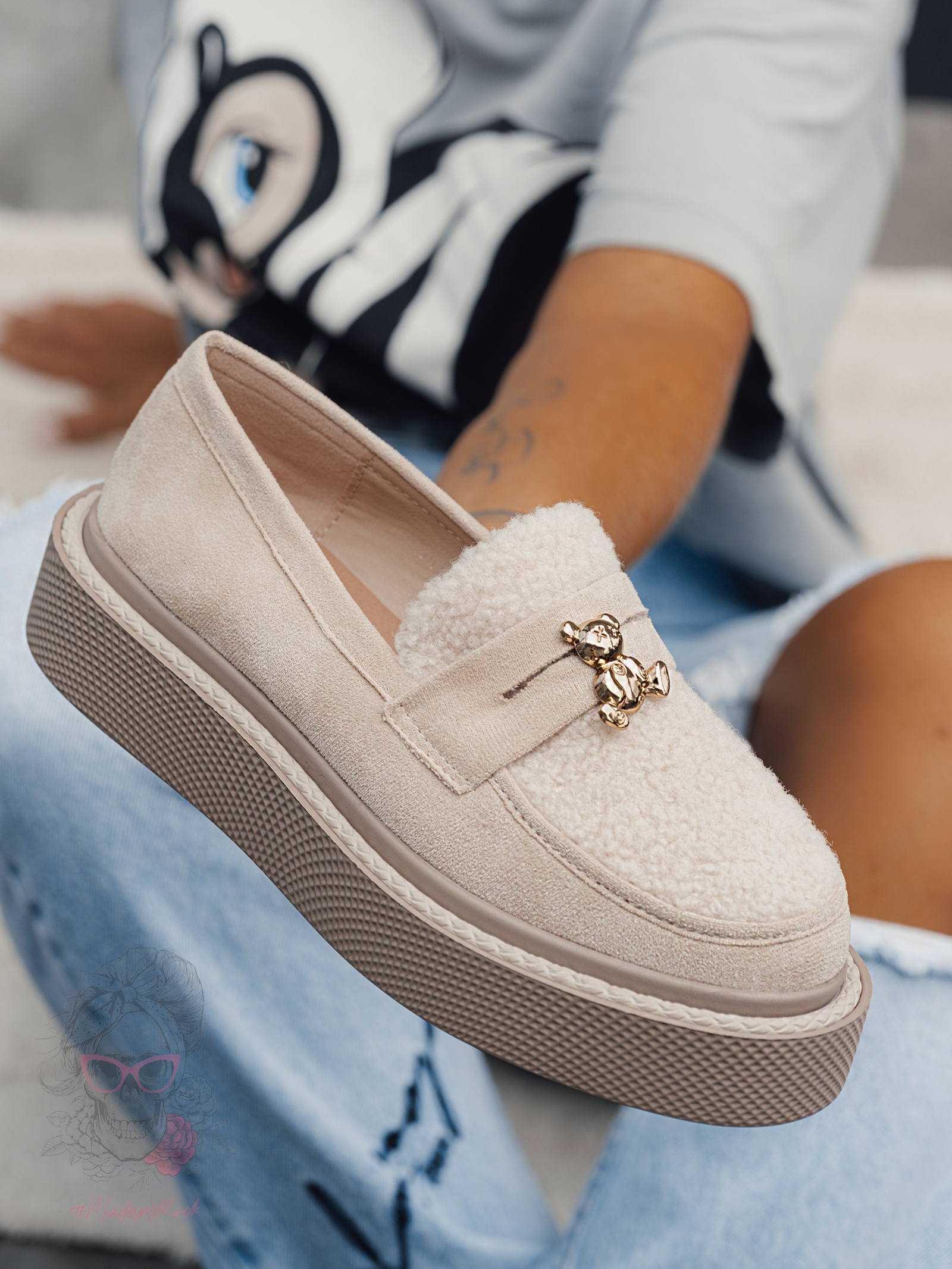 Mokasyny na grubej podeszwie Madam Yett beżowe Mokasyny na grubej podeszwie Madam Yett beżowe