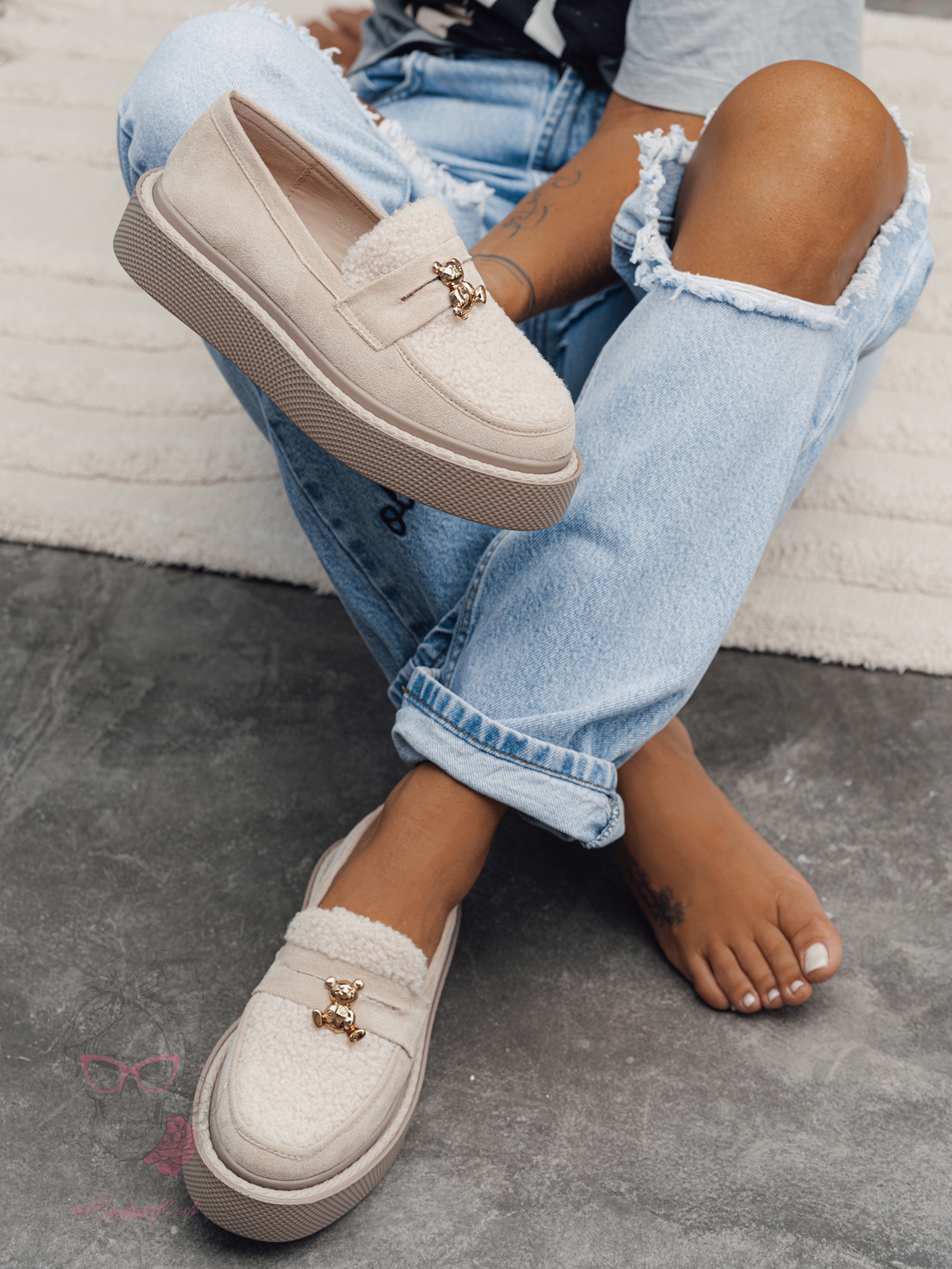 Mokasyny na grubej podeszwie Madam Yett beżowe Mokasyny na grubej podeszwie Madam Yett beżowe