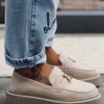 Mokasyny na grubej podeszwie Madam Yett beżowe