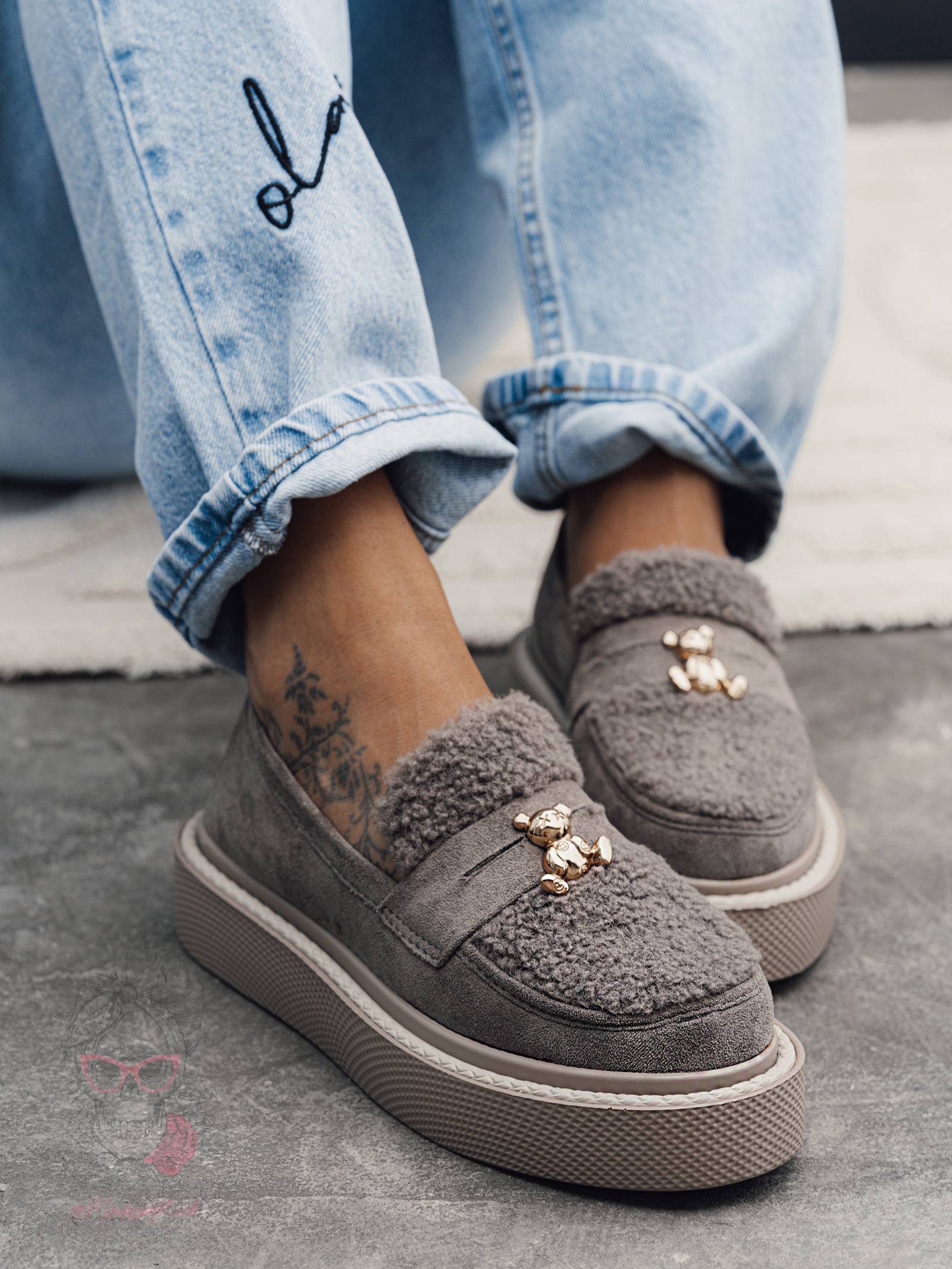 Mokasyny na grubej podeszwie Madam Yett ciepły szary Mokasyny na grubej podeszwie Madam Yett ciepły szary