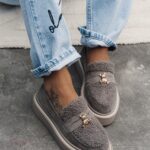 Mokasyny na grubej podeszwie Madam Yett ciepły szary