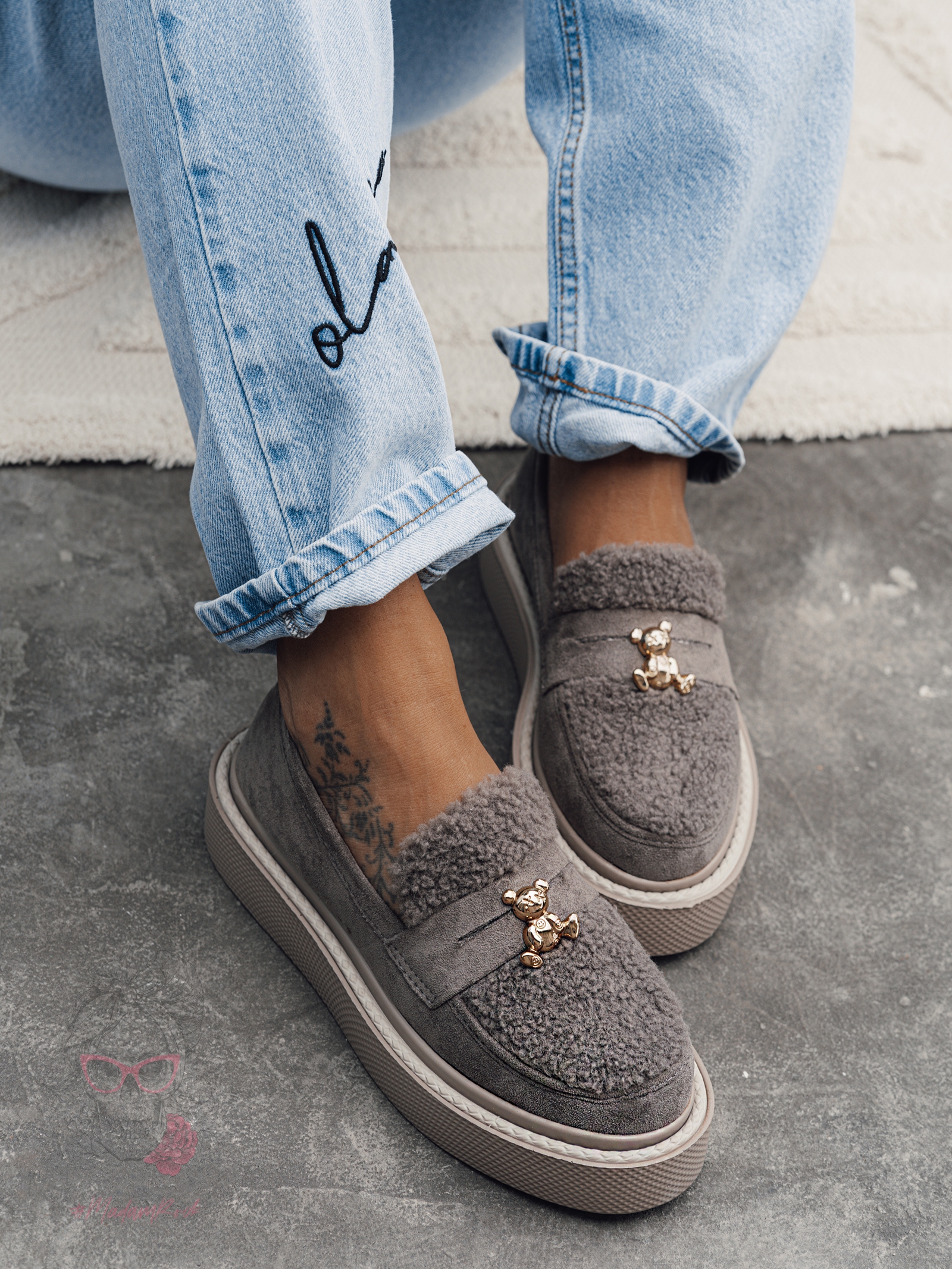 Mokasyny na grubej podeszwie Madam Yett ciepły szary Mokasyny na grubej podeszwie Madam Yett ciepły szary