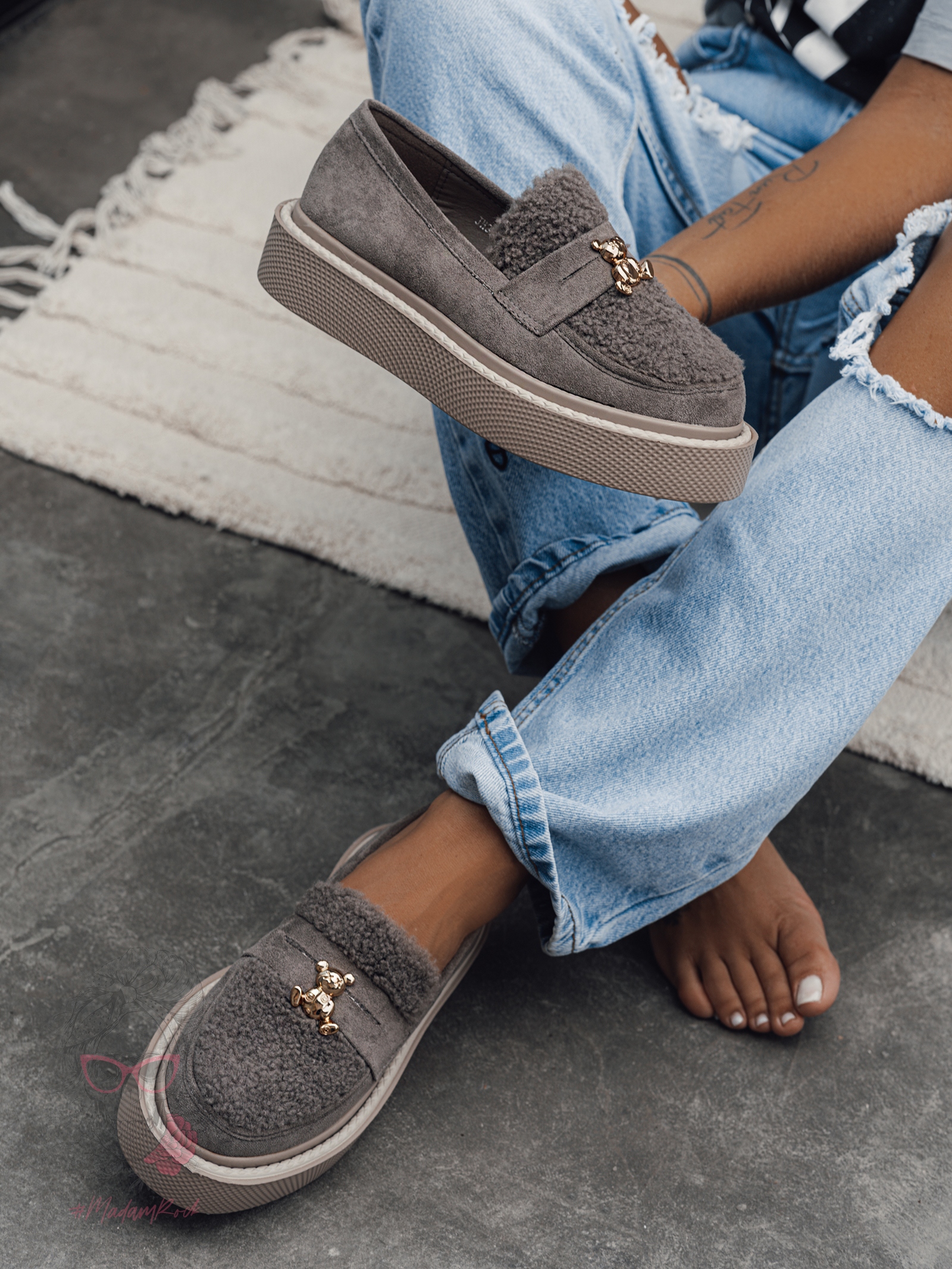 Mokasyny na grubej podeszwie Madam Yett ciepły szary Mokasyny na grubej podeszwie Madam Yett ciepły szary