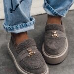 Mokasyny na grubej podeszwie Madam Yett ciepły szary