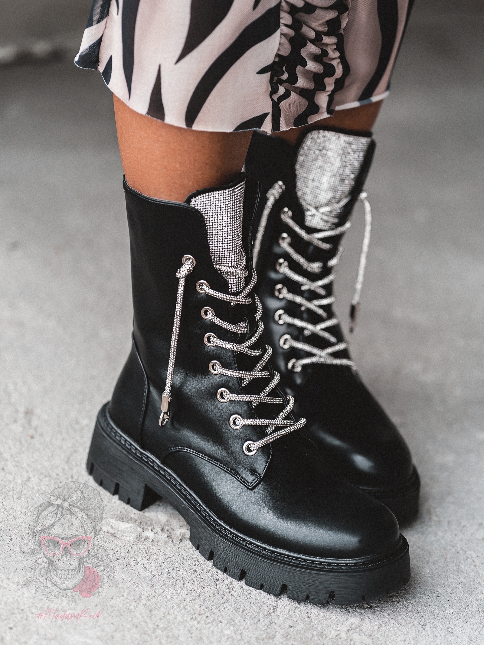 Workery matowe z cyrkoniami Rock Rewelo czarne